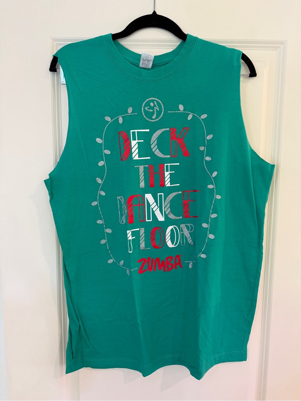 Zumba Fitness Teal Muscle Tank with Holiday Graphic